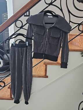 Women's Gray Corduroy Track Jacket & Jogger Set